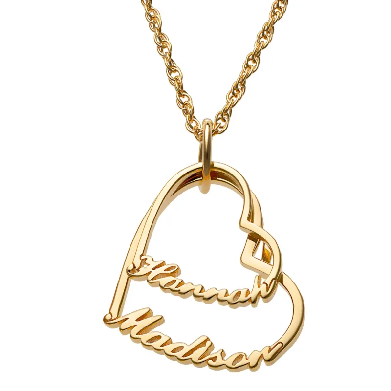 14K Gold over Sterling Script Name with Heart Necklace - 2 Names sold by Limoges Jewelry