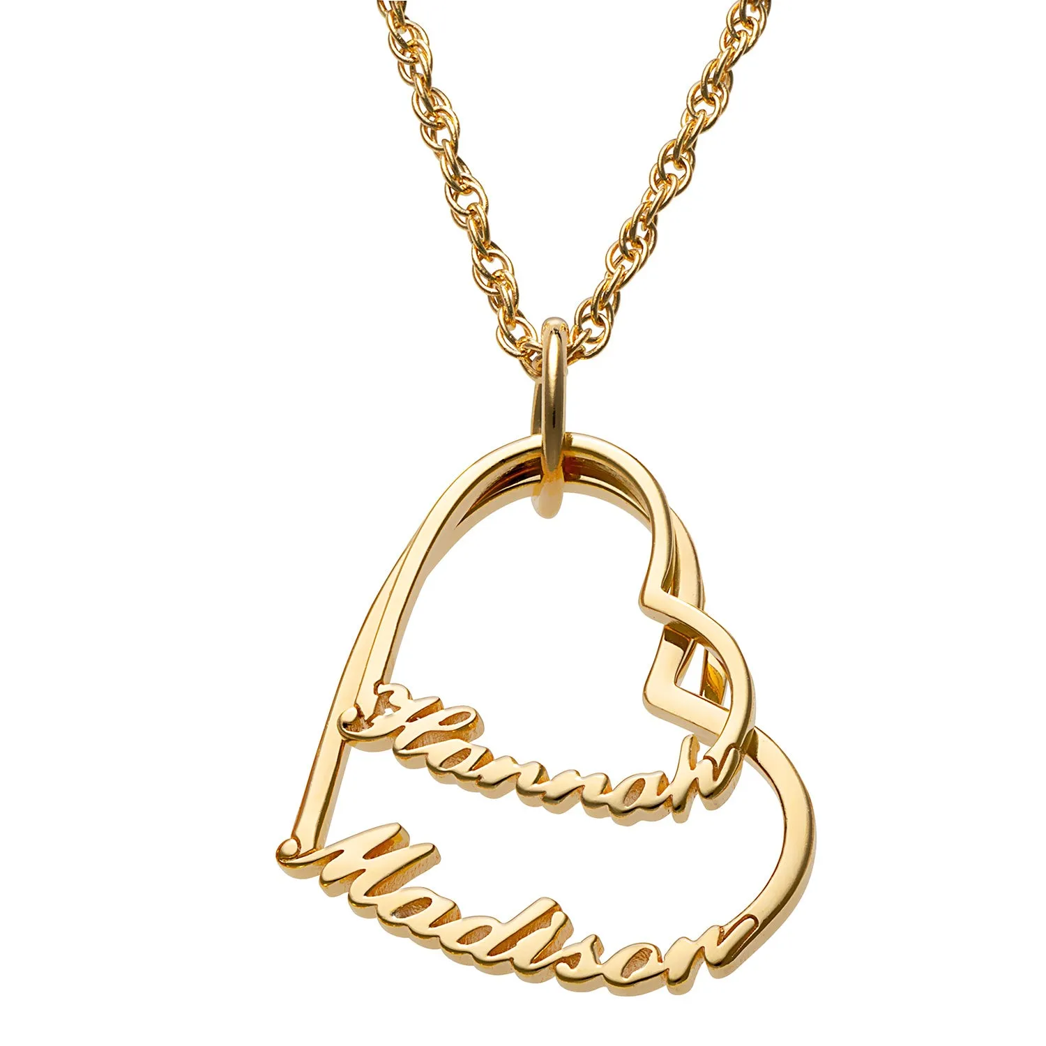 14K Gold over Sterling Script Name with Heart Necklace - 2 Names sold by Limoges Jewelry