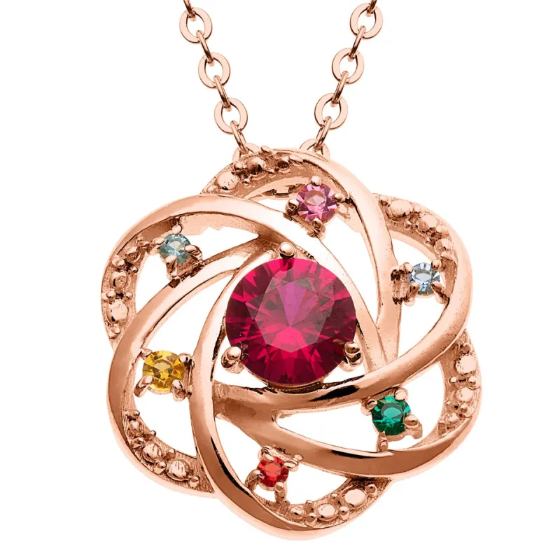 14K Rose Gold Plated Mother and Family Birthstone Swirl Necklace sold by Limoges Jewelry