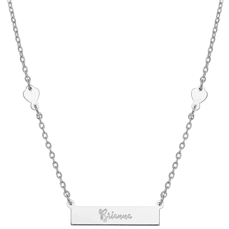 Personalized Engraved Name Mini Bar with Hearts ID Necklace sold by Limoges Jewelry