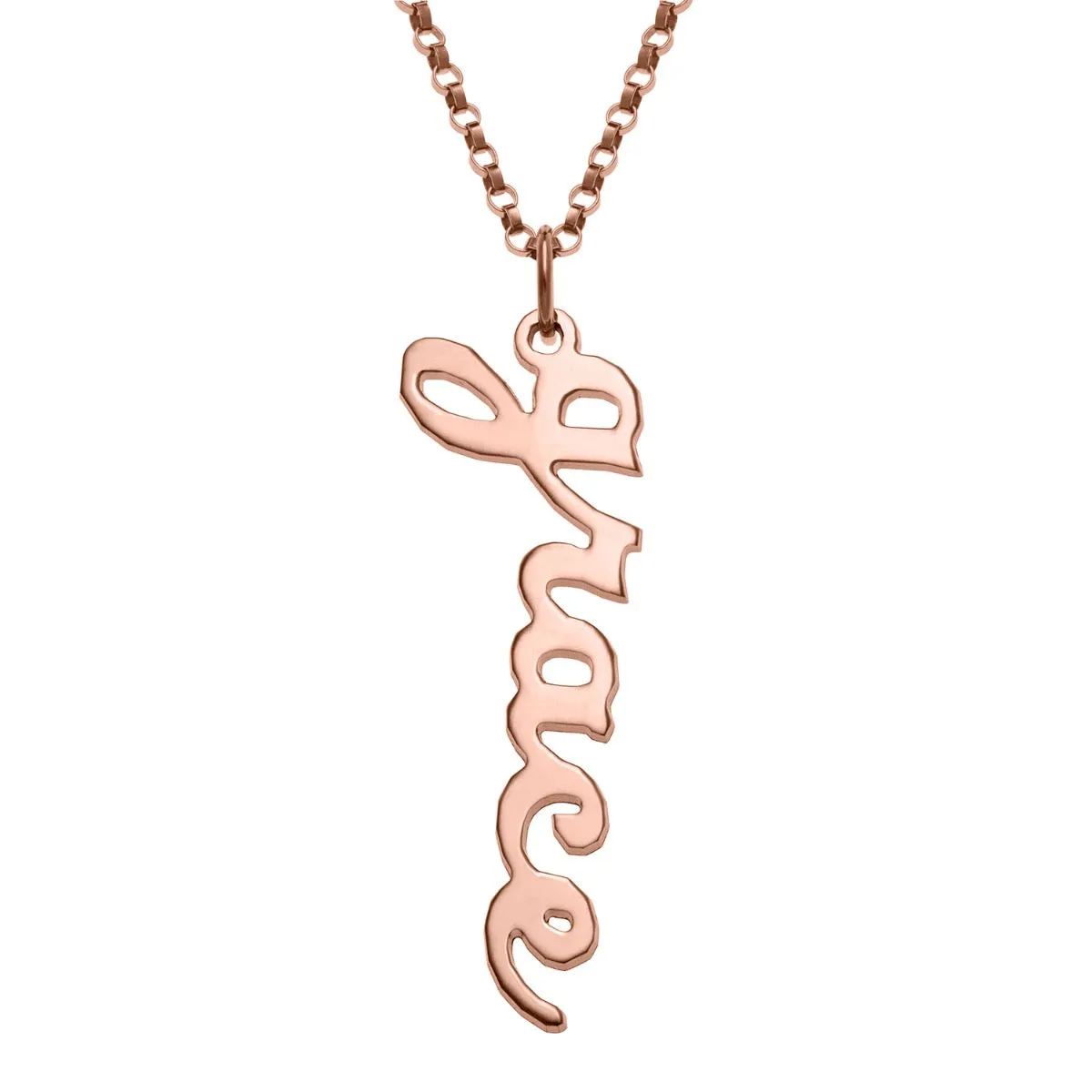 14K Rose Gold over Sterling Vertical Lowercase Script Name Necklace sold by Limoges Jewelry