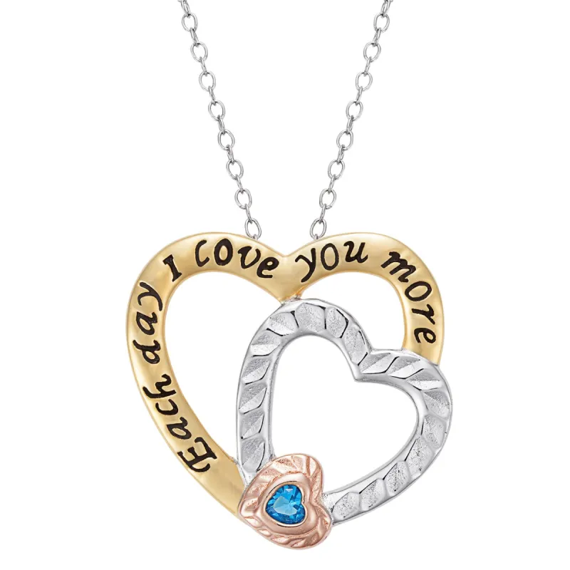 Sterling Silver 3-Tone Heart Birthstone Pendant sold by Limoges Jewelry