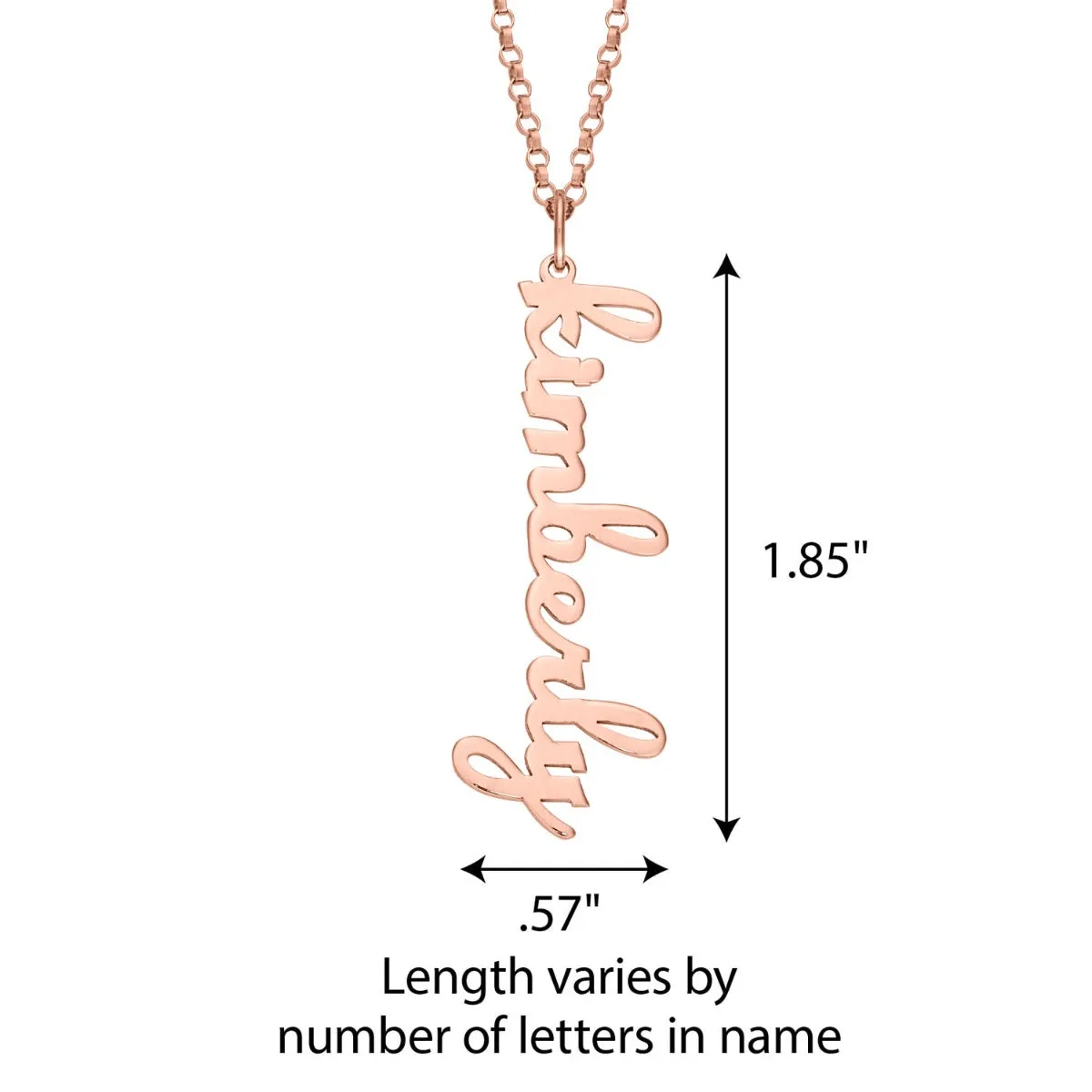 14K Rose Gold over Sterling Vertical Lowercase Script Name Necklace sold by Limoges Jewelry product image thumbnail 4