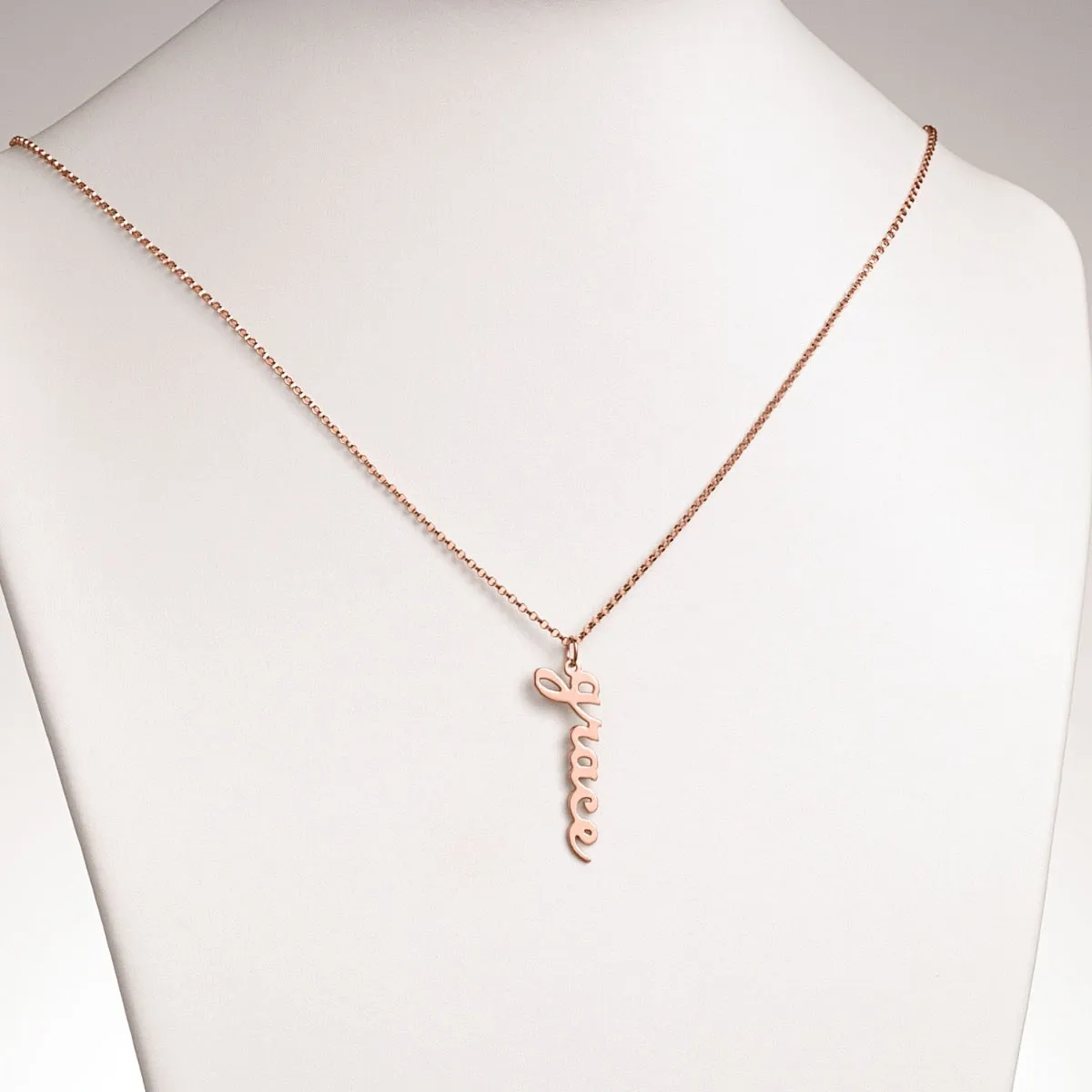 14K Rose Gold over Sterling Vertical Lowercase Script Name Necklace sold by Limoges Jewelry product image thumbnail 3