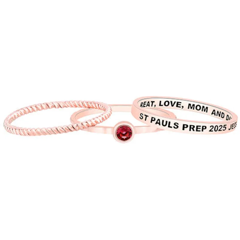 Women's 14K Rose Gold Plated Round Birthstone Stackable Class Ring sold by Limoges Jewelry