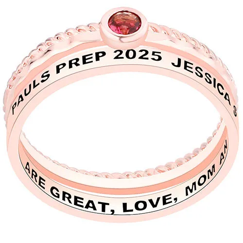 Women's 14K Rose Gold Plated Round Birthstone Stackable Freestyle Class Ring sold by Limoges Jewelry product image thumbnail 2