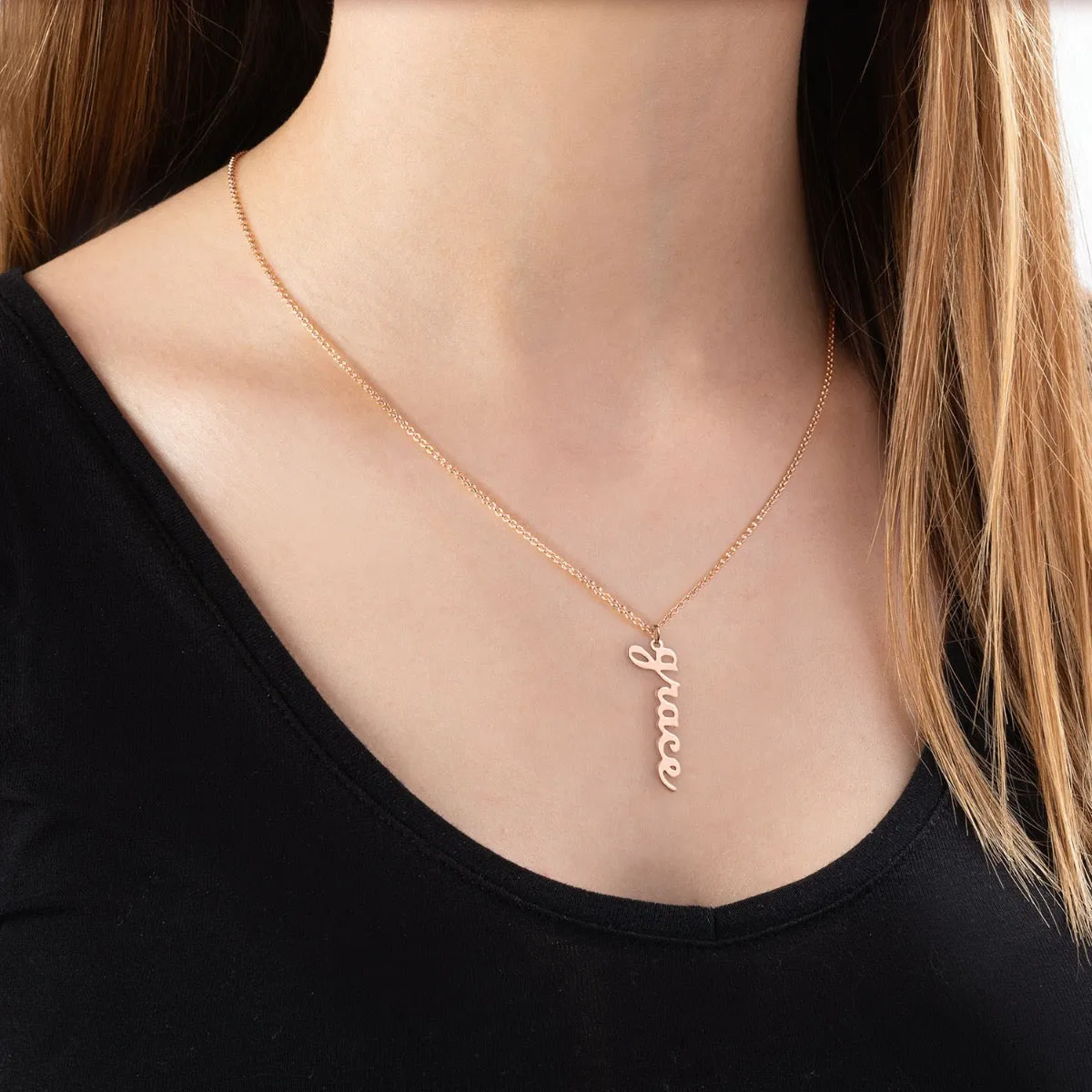 14K Rose Gold over Sterling Vertical Lowercase Script Name Necklace sold by Limoges Jewelry product image thumbnail 2