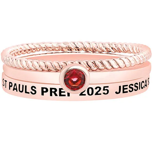 Women's 14K Rose Gold Plated Round Birthstone Stackable Freestyle Class Ring sold by Limoges Jewelry product image thumbnail 3