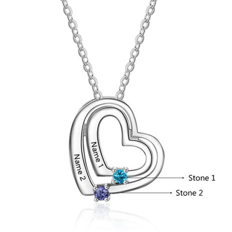 Sterling Silver Engraved Birthstone Double Heart Necklace sold by Limoges Jewelry