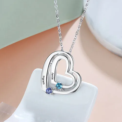 Sterling Silver Engraved Birthstone Double Heart Necklace sold by Limoges Jewelry product image thumbnail 3