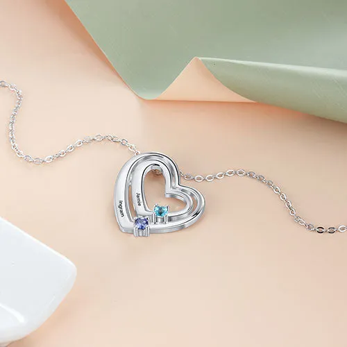 Sterling Silver Engraved Birthstone Double Heart Necklace sold by Limoges Jewelry product image thumbnail 2