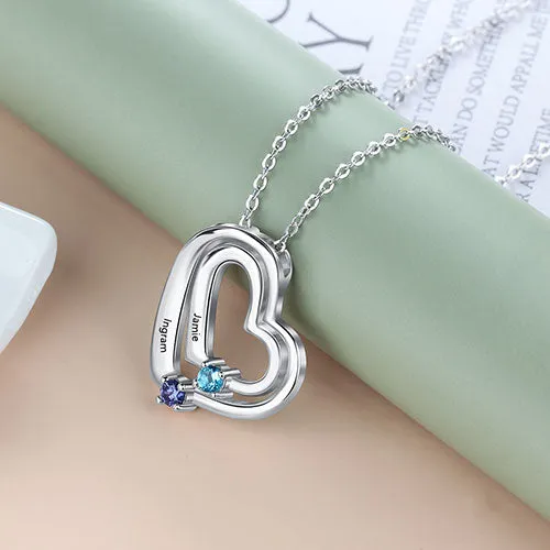 Sterling Silver Engraved Birthstone Double Heart Necklace sold by Limoges Jewelry product image thumbnail 4