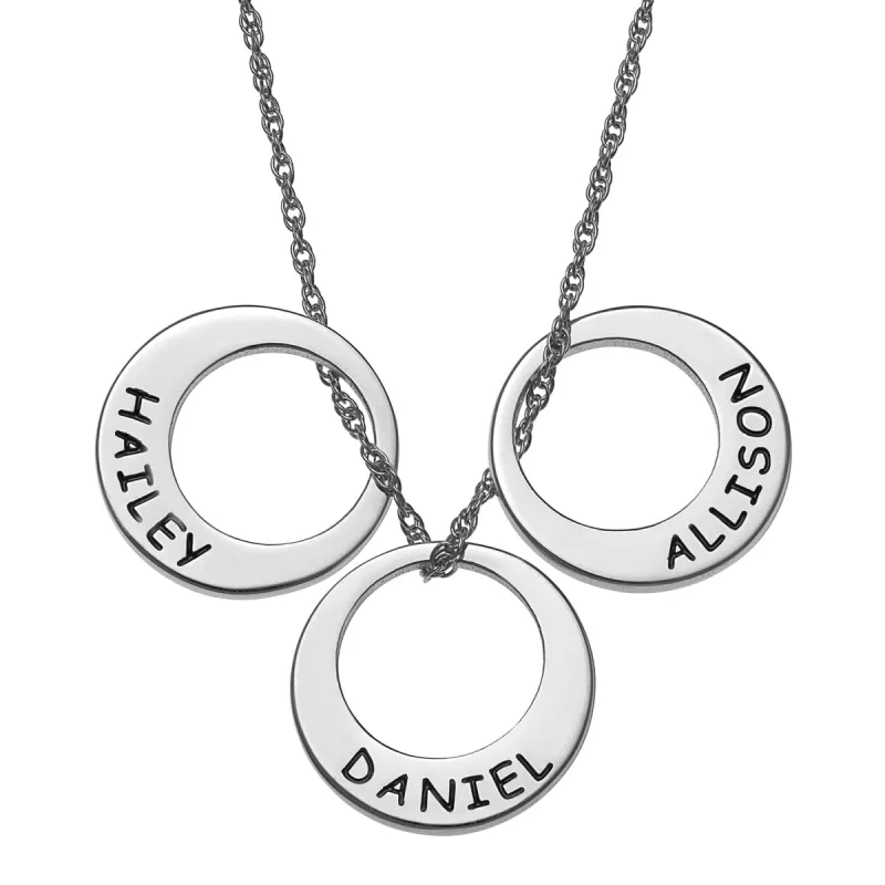 Sterling Silver Engraved Name Open Disc Necklace - 3 Discs sold by Limoges Jewelry