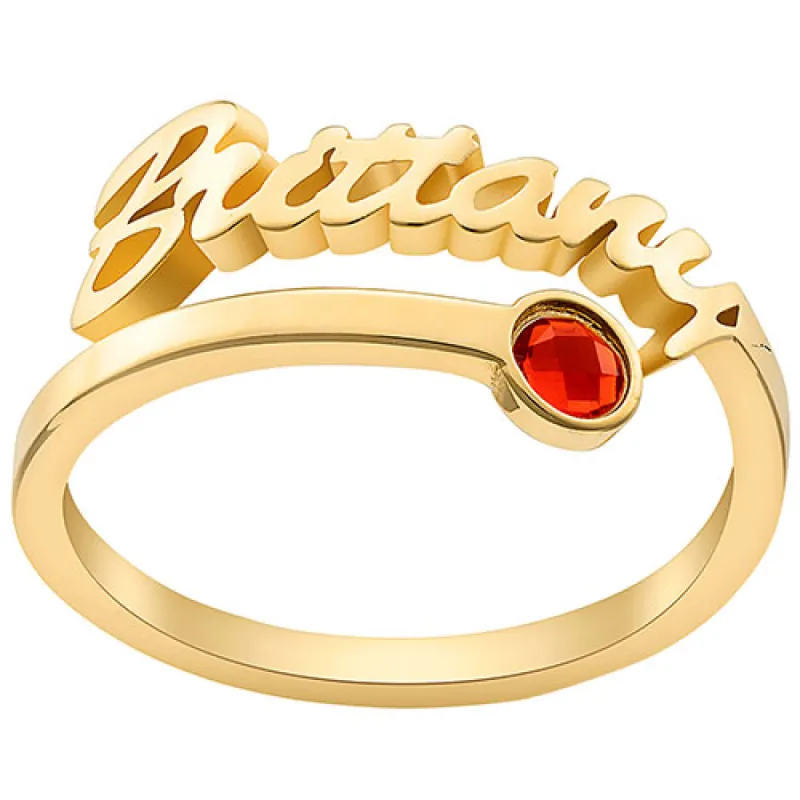 10K Yellow Gold Script Name with Birthstone Bypass Ring sold by Limoges Jewelry