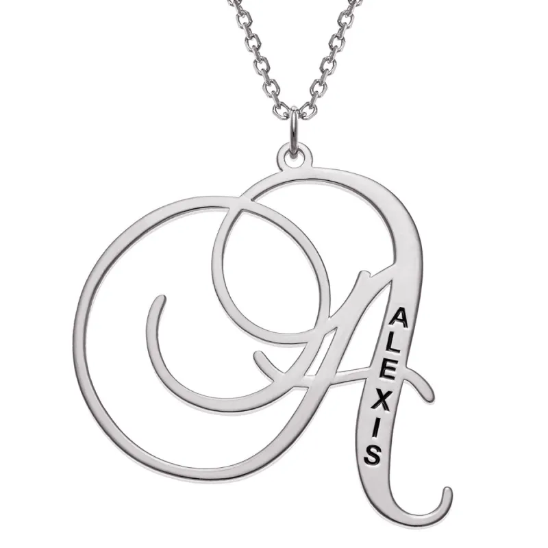 Sterling Silver Initial With Engraved Name Necklace sold by Limoges Jewelry