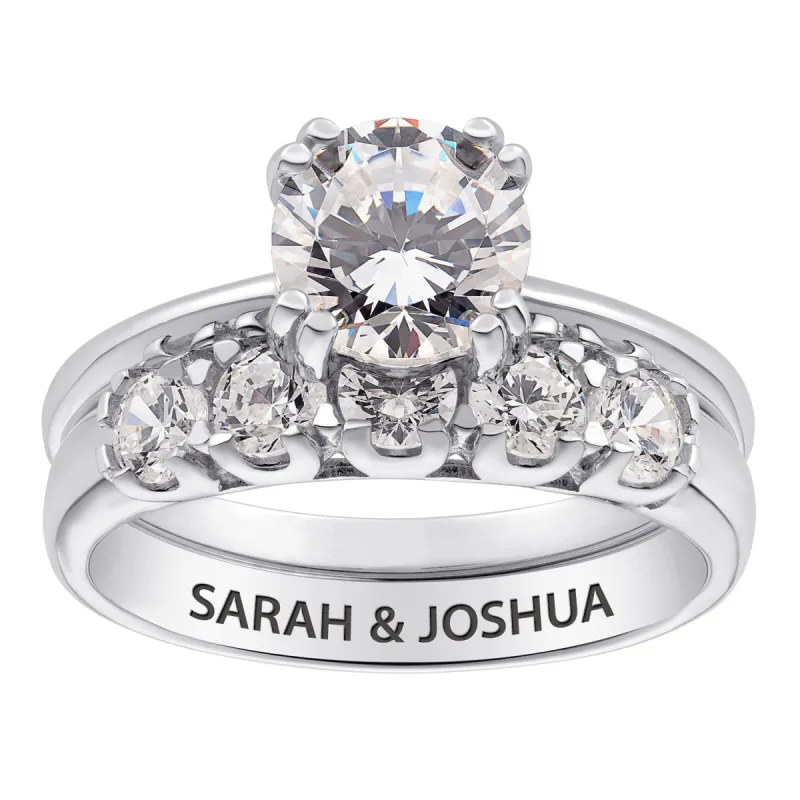 Sterling Silver Engraved White Topaz wedding Set sold by Limoges Jewelry