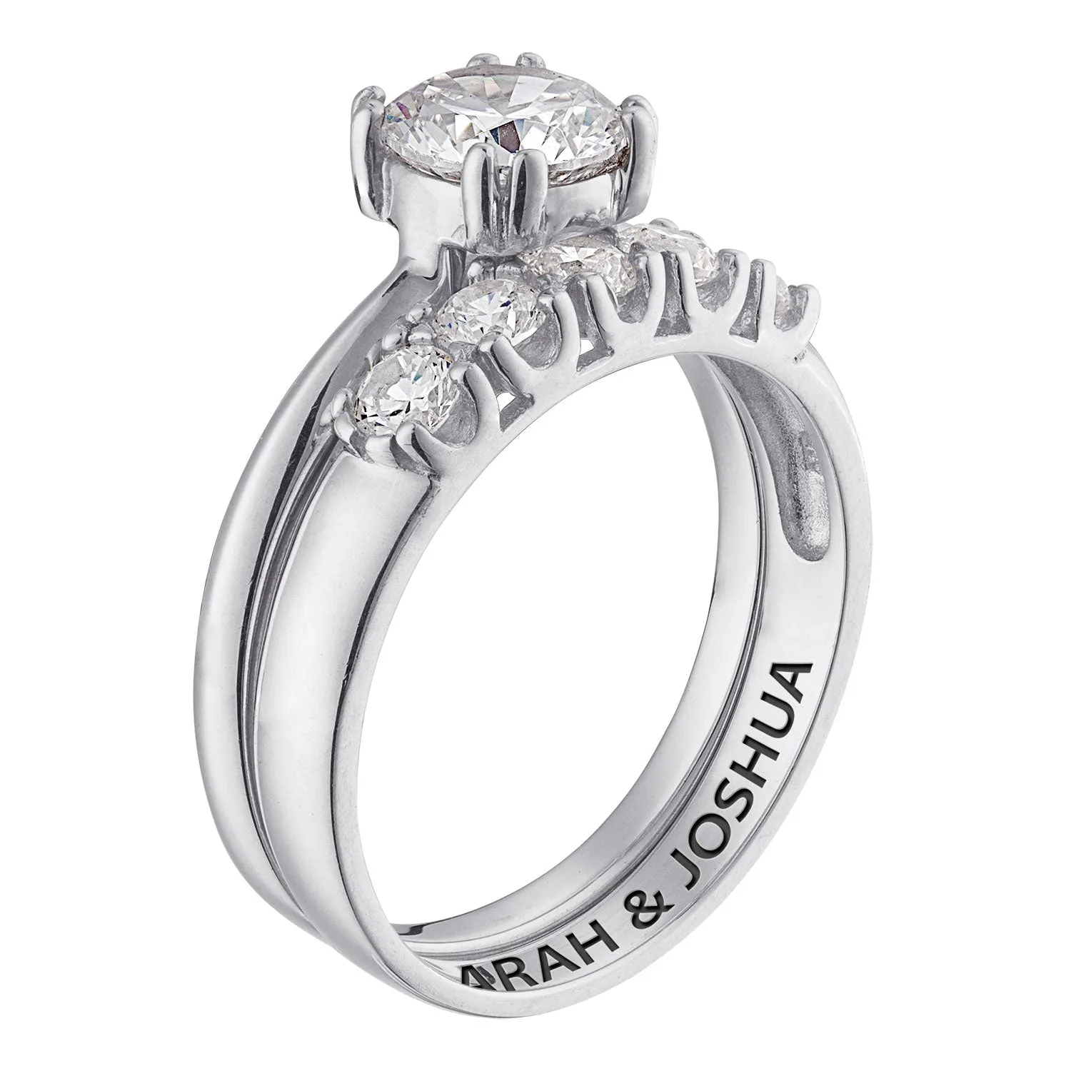 Sterling Silver Engraved White Topaz wedding Set sold by Limoges Jewelry product image thumbnail 2