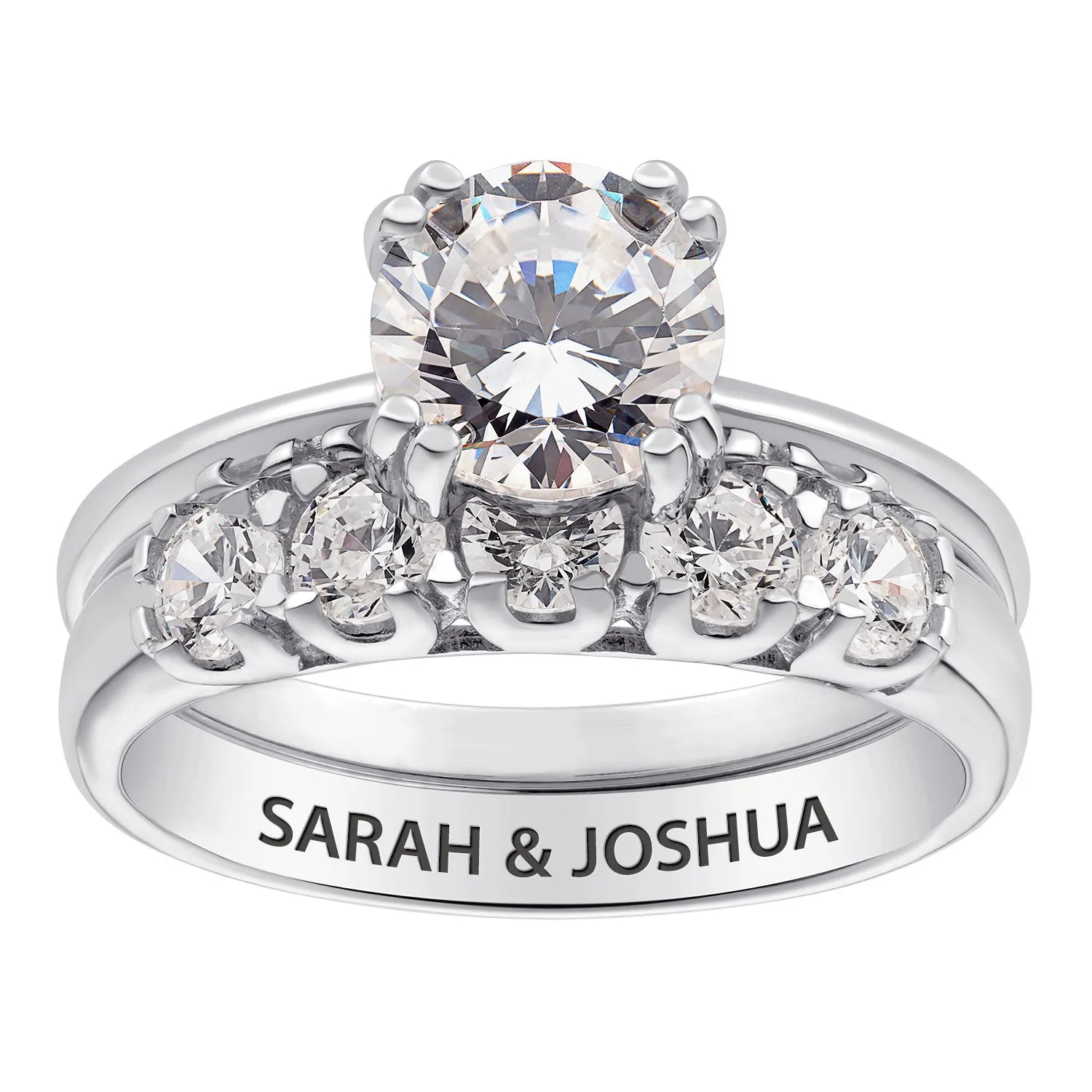 Sterling Silver Engraved White Topaz wedding Set sold by Limoges Jewelry product image thumbnail 3