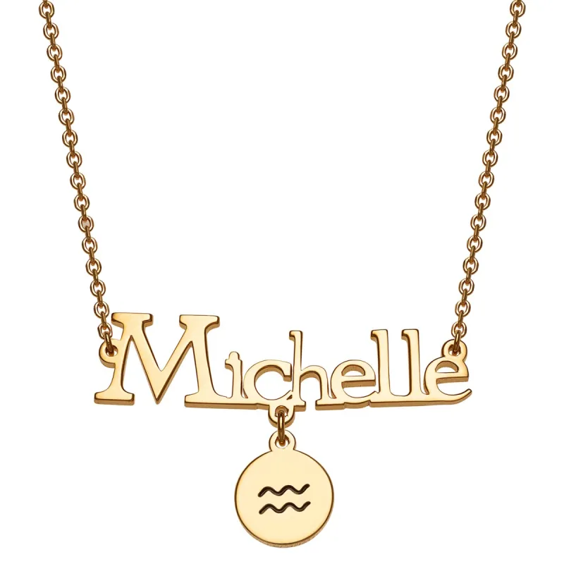 14K Gold over Sterling Name and Zodiac Symbol Charm Necklace sold by Limoges Jewelry