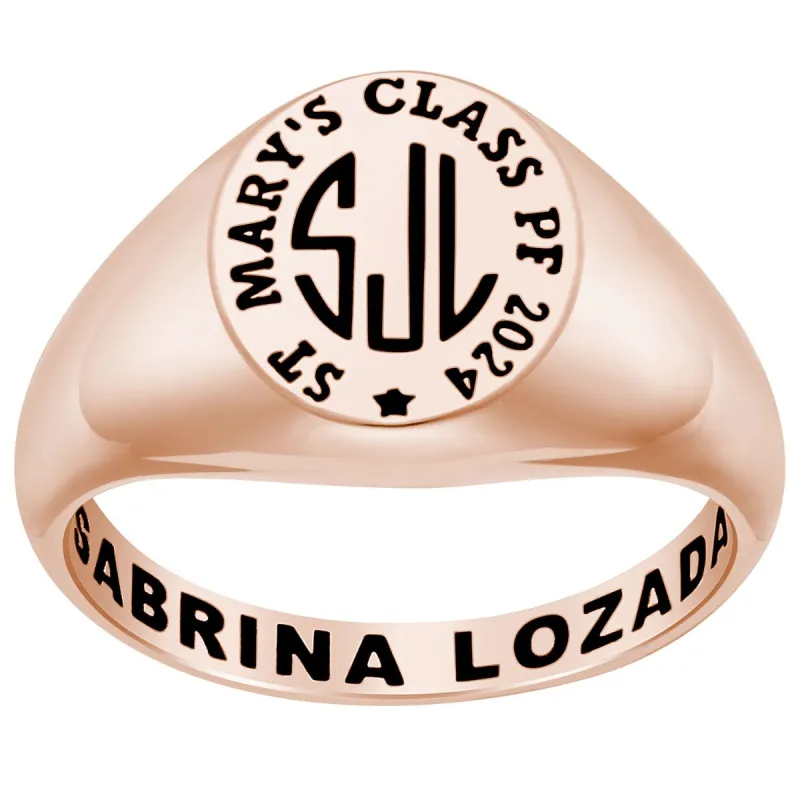 Ladies' 14K Rose Gold over Sterling Monogram Signet Class Rings sold by Limoges Jewelry