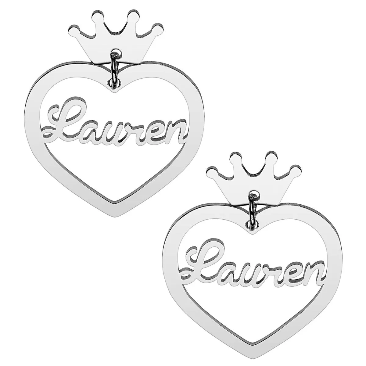 Silver Plated Script Name Heart with Crown Dangle Earrings sold by Limoges Jewelry product image thumbnail 2