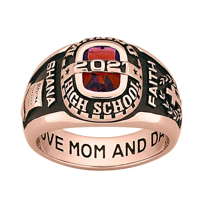 Ladies 14K Rose Gold over Sterling Personalized Bridge Traditional Birthstone Class Ring sold by Limoges Jewelry