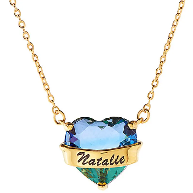 14K Gold Plated Name Wrapped Iridescent Heart Necklace sold by Limoges Jewelry