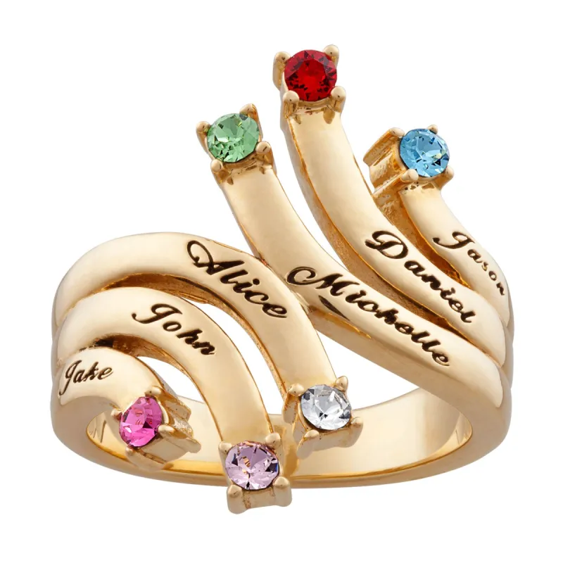 14K Gold over Sterling Personalized Cascading Name & Birthstone Ring sold by Limoges Jewelry