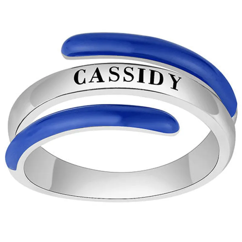 Silver Plated Engraved and Birth Month Enamel Bypass Ring sold by Limoges Jewelry