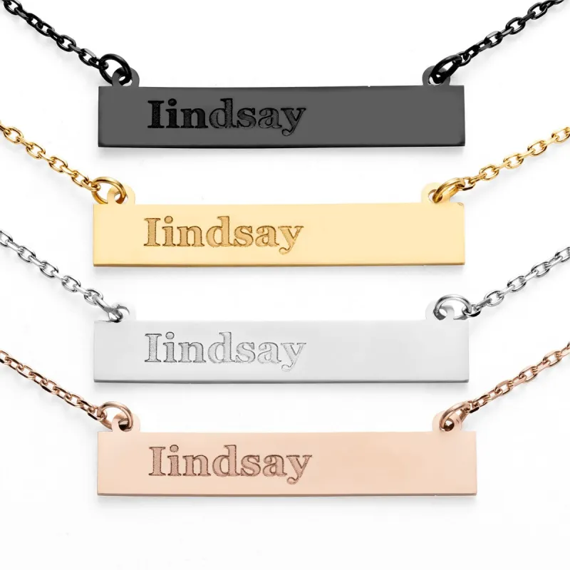 Stainless Steel Engraved Lowercase Name Bar Necklace sold by Limoges Jewelry