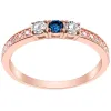14K Rose Gold Plated Simulated Sapphire and Clear Crystal 3-Stone Ring sold by Limoges Jewelry