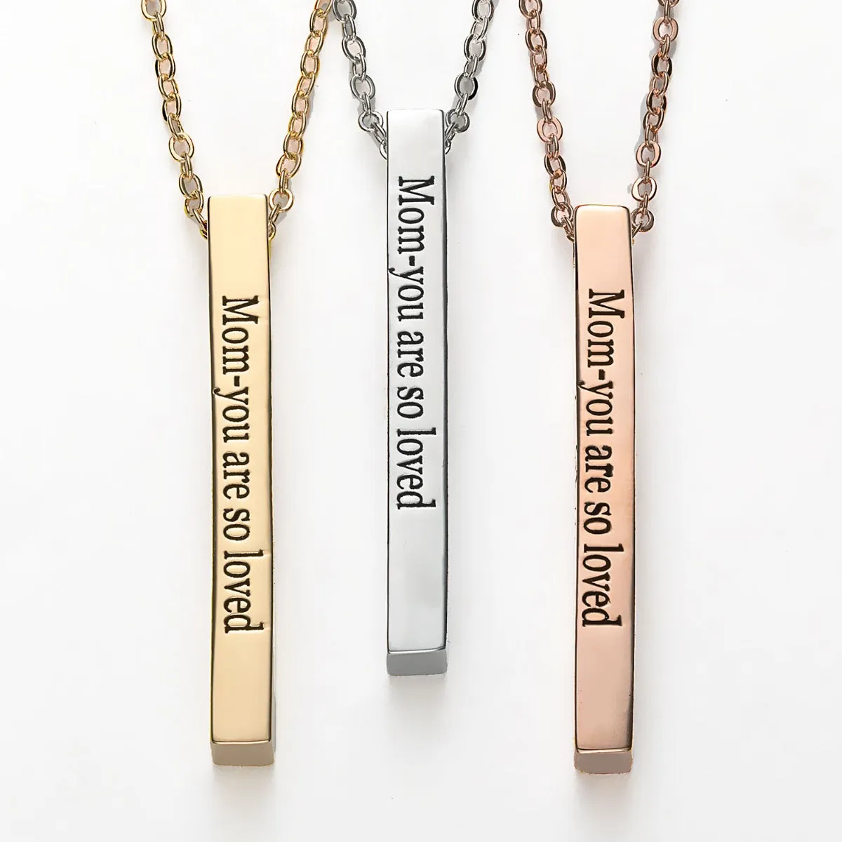 Vertical 4-sided Bar Mother's Engraved Family Name Necklace sold by Limoges Jewelry