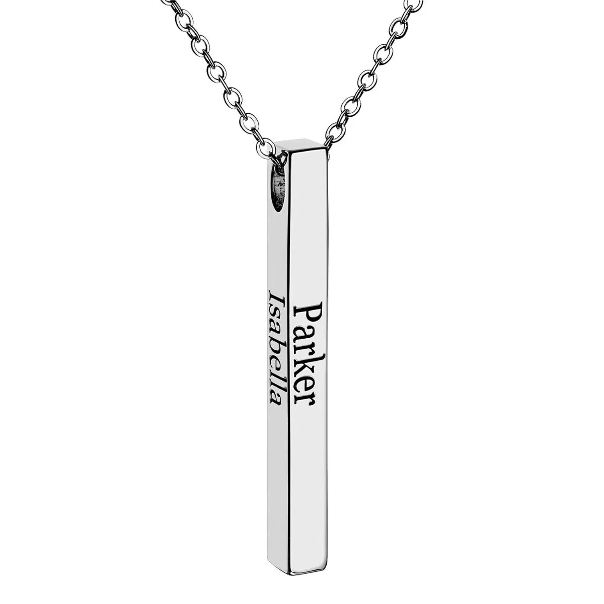 Vertical 4-sided Bar Mother's Engraved Family Name Necklace sold by Limoges Jewelry product image thumbnail 3