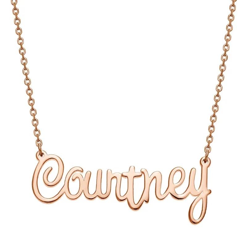 14K Rose Gold Plated Fancy Script Name Necklace sold by Limoges Jewelry