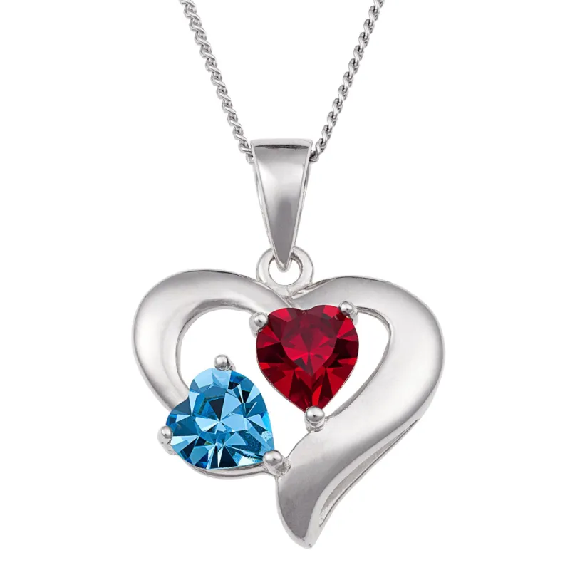 Sterling Silver Petite Couples Birthstone Heart Pendant sold by Limoges Jewelry