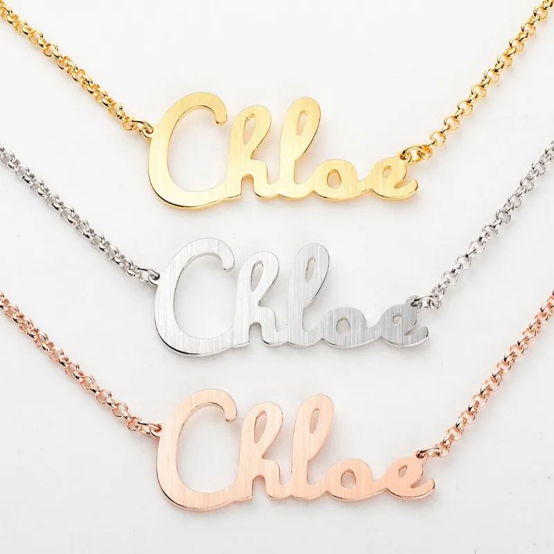 Satin Finish Script Name Necklace sold by Limoges Jewelry