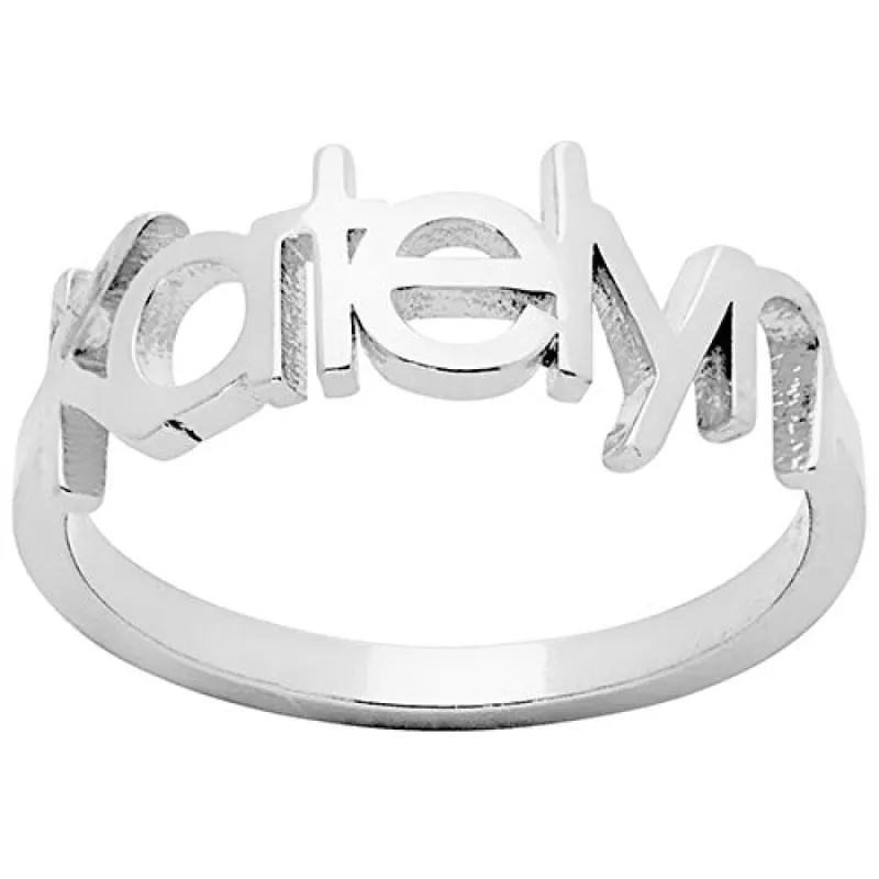 Silver Plated Century Gothic Cutout Name Ring sold by Limoges Jewelry