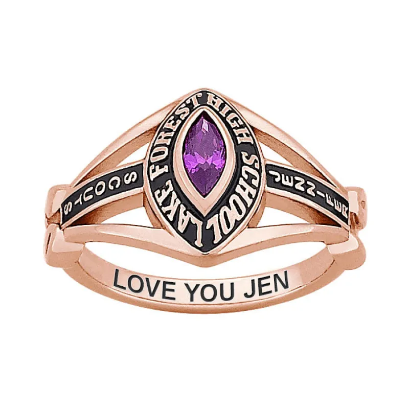Ladies 14K Rose Gold over Sterling Marquise Birthstone Class Ring sold by Limoges Jewelry