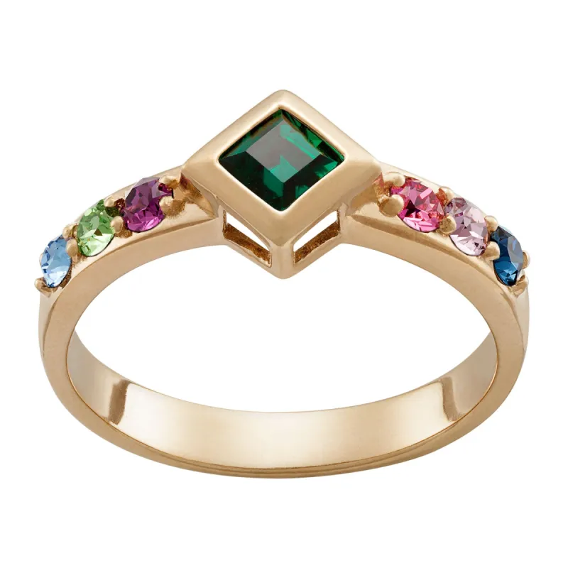 14K Gold over Sterling Family Square and Round Birthstone Ring sold by Limoges Jewelry