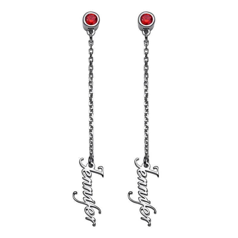 Sterling Silver Name and Birthstone Button Drop Earring sold by Limoges Jewelry