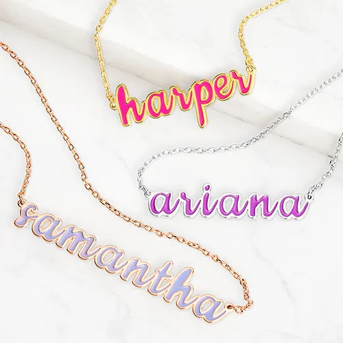 Personalized Enamel Lowercase Script Name Necklace sold by Limoges Jewelry
