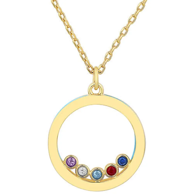14K Gold Plated Enamel Open Circle with Birthstones Necklace - 1 to 5 stones sold by Limoges Jewelry