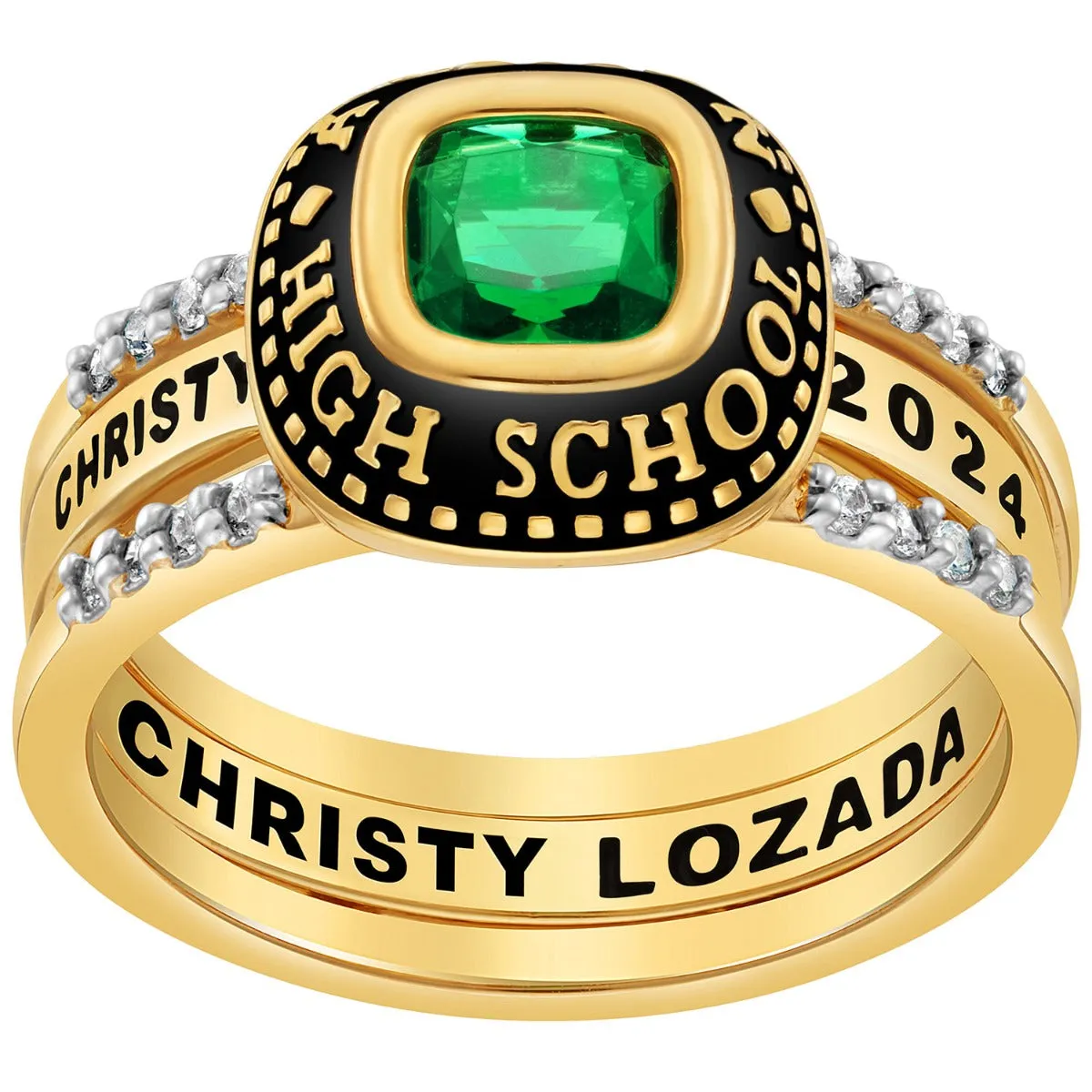 Ladies' 14K Gold over Sterling Class Ring with Jacket and CZ Accents sold by Limoges Jewelry product image thumbnail 3
