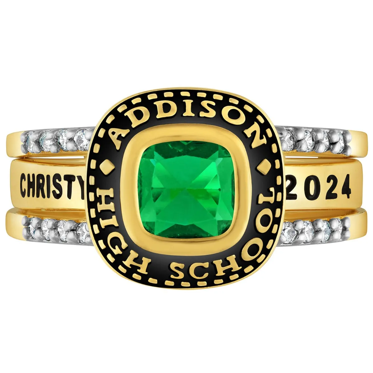 Ladies' 14K Gold over Sterling Class Ring with Jacket and CZ Accents sold by Limoges Jewelry product image thumbnail 4