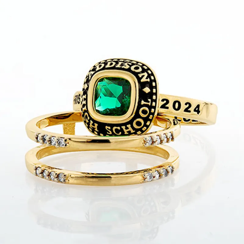 Ladies' 14K Gold over Sterling Class Ring with Jacket and CZ Accents sold by Limoges Jewelry