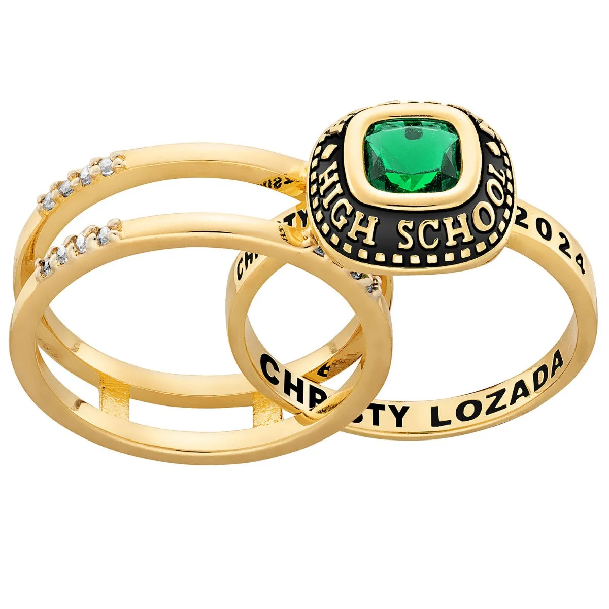 Ladies' 14K Gold over Sterling Class Ring with Jacket and CZ Accents sold by Limoges Jewelry product image thumbnail 2