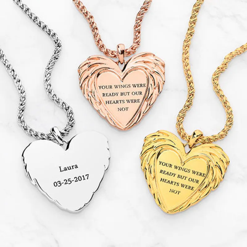 Memorial Angel Wings Personalized Message Necklace sold by Limoges Jewelry