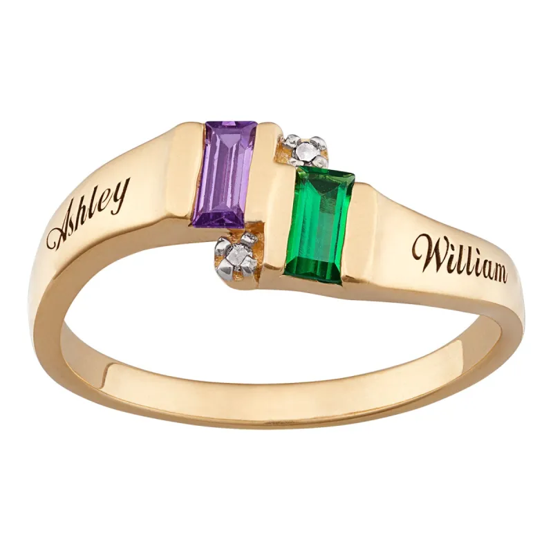 10K Couples Emerald-cut Birthstone Name Promise Ring with Diamond Accent sold by Limoges Jewelry