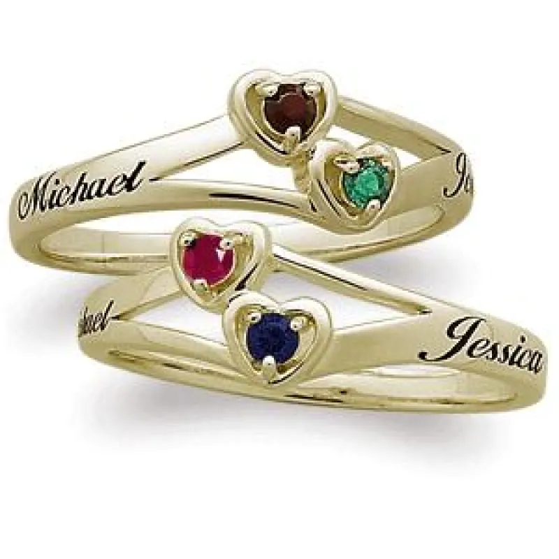 10K Yellow Gold Couples Name & Birthstone Heart Promise Ring sold by Limoges Jewelry