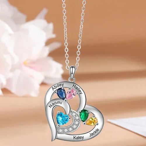 Silver Plated Engraved Birthstone Double Heart with CZ Necklace sold by Limoges Jewelry product image thumbnail 2